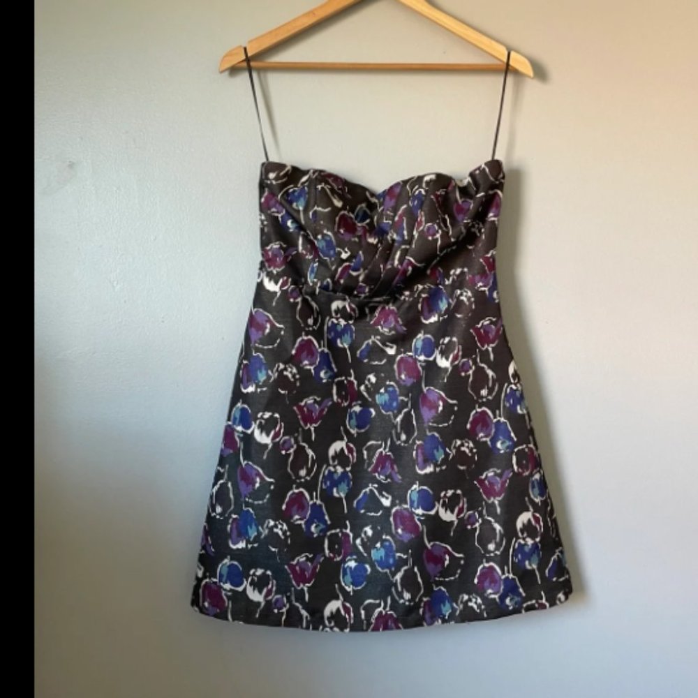 Vintage American Eagle Outfitters Black with Purple Flower Design Mini Dress